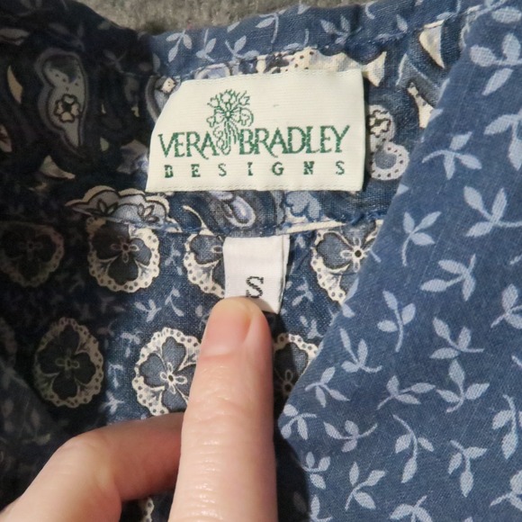 Vtg 90s Vera Bradley Shirt  S Blue Mixed Paisley Print USA Coastal Boho Preppy - Picture 7 of 9